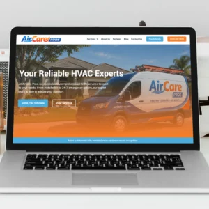 HVAC company website design template displayed on a laptop screen